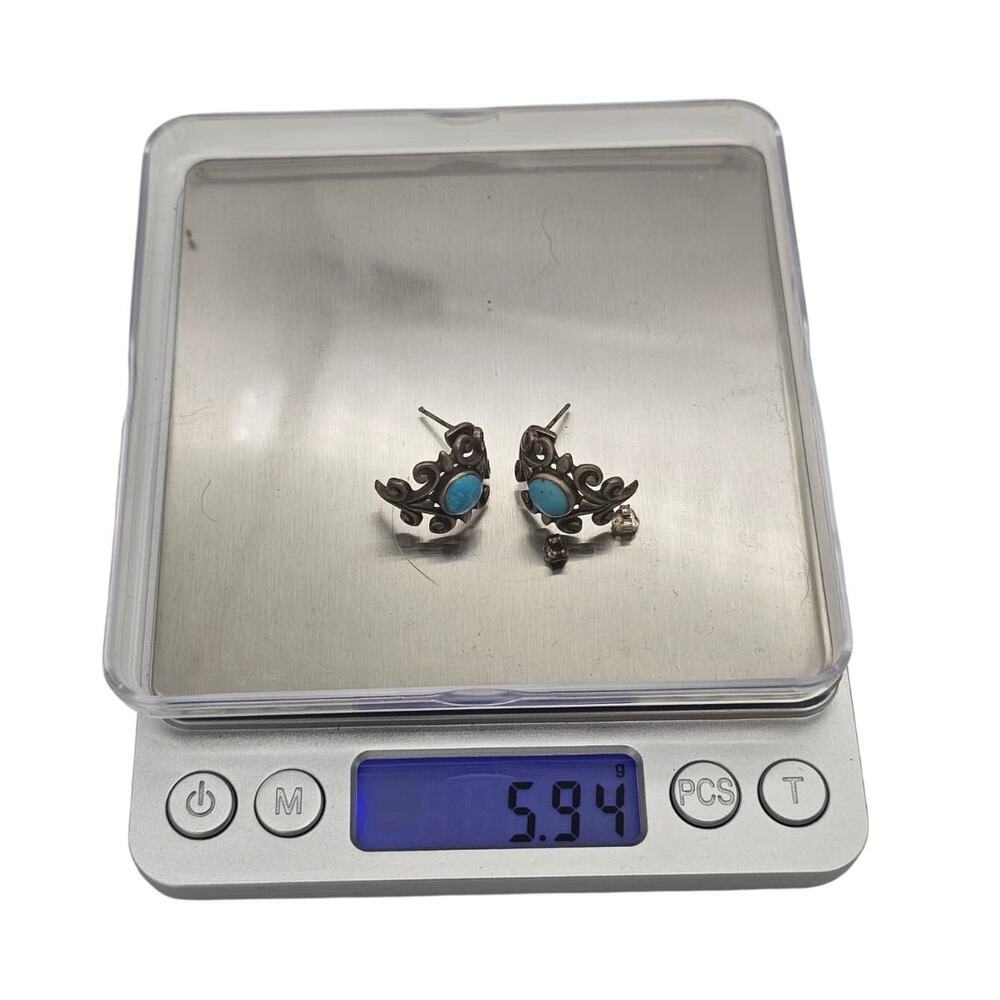 Vintage Southwestern Sterling Silver Turquoise Pierced Earrings - Picture 7 of 8